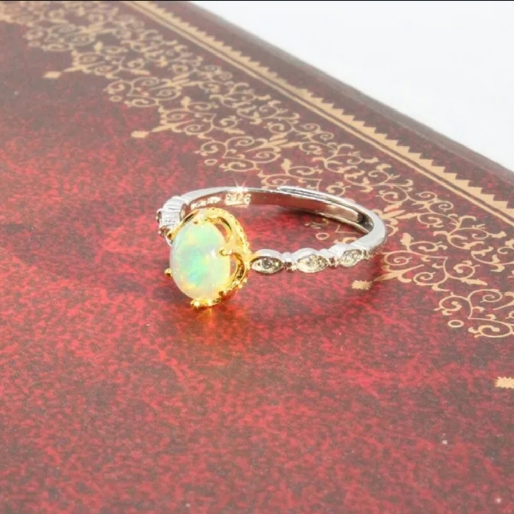 Genuine Opal 925 Sterling Silver Crown Ring - Picture 3 of 6